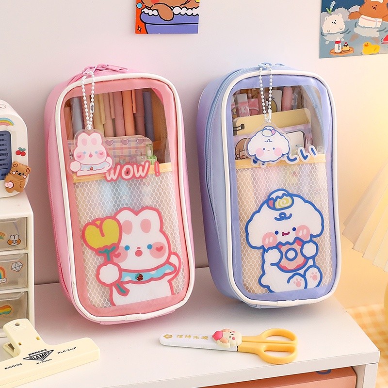 

7.7 promo Tempat Pensil Transparan Anti Air Motif Kartun Kawaii Dengan Resleting