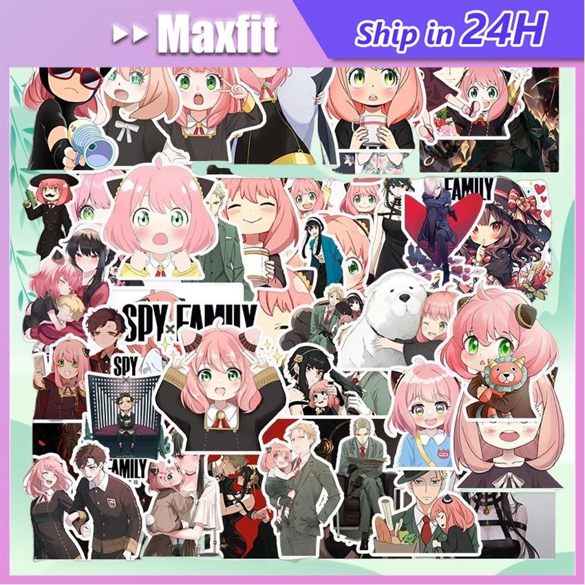 

50Pcs Stiker Anime Spy x Family bahan Vinyl Waterproof Sticker Spy X Family Dekorasi Helm Buku Journal Koper Motor Casing Laptop Phone Tumbler Botol Minum