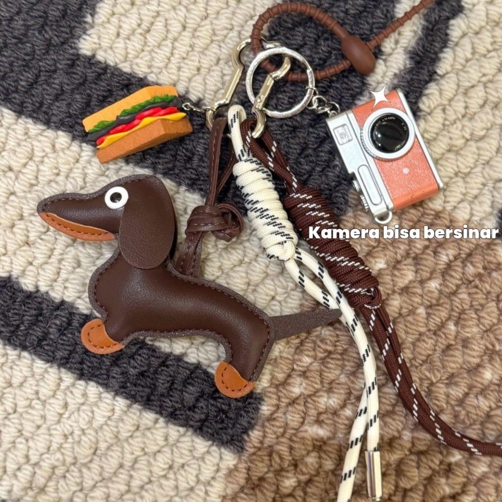 Es Krim Coklat Kamera Sandwich Anjing Dachshund Keychain/Liontin Anyaman/Gantungan Kunci lucu/Gantun