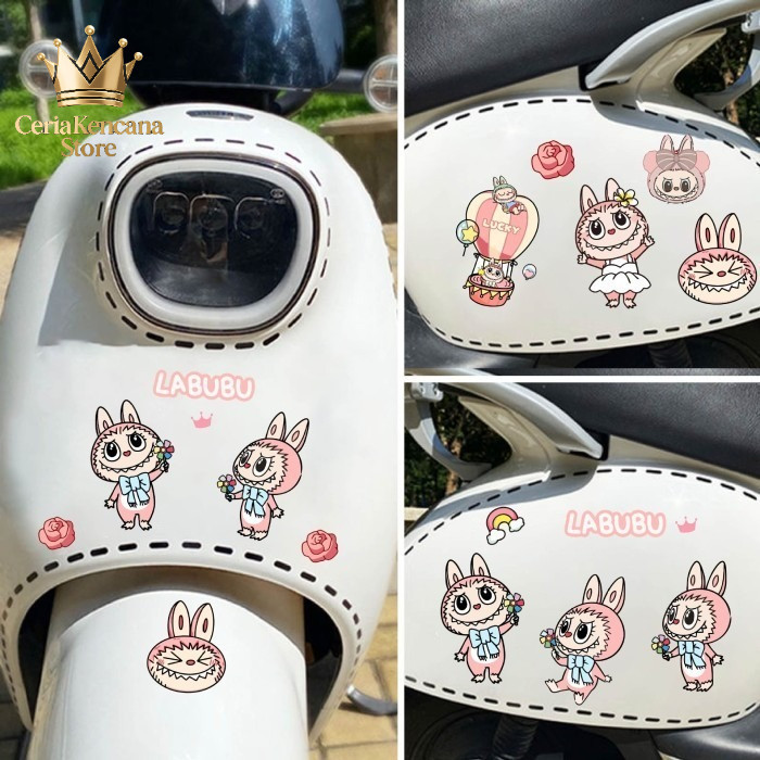 Stiker Labubu Setiker Sepeda Listrik Stiker Sepeda Motor Stiker Helm Mobil Listrik Stiker Dekoratif,