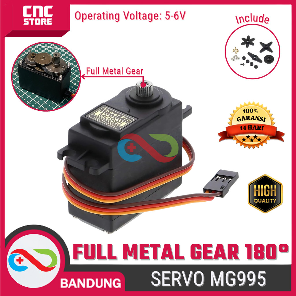 Motor Servo MG995 Tower Pro – Full Metal 180 Derajat untuk Penggerak dan Robotika
