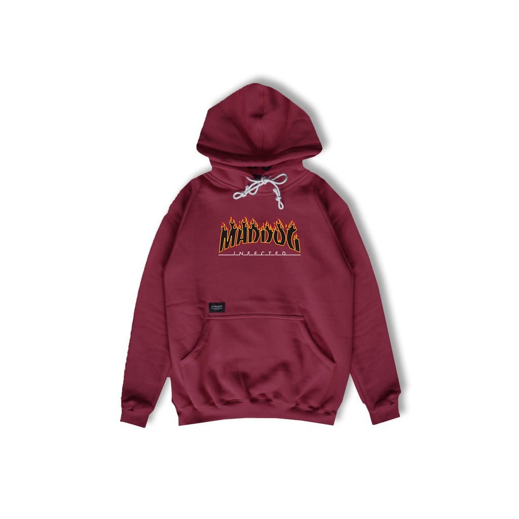 Maddog Infected - Hoodie - Flame HD Maroon | Jacket Pria Wanita Unisex Merah Hati Distro Official Ma