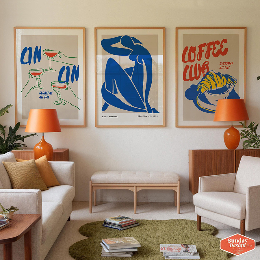 

Matisse Print SET of 3 Posters Cocktail Coffee Landscape Art Blue Kitchen Wall Art Painting Living Room Corridor Wall Decoration