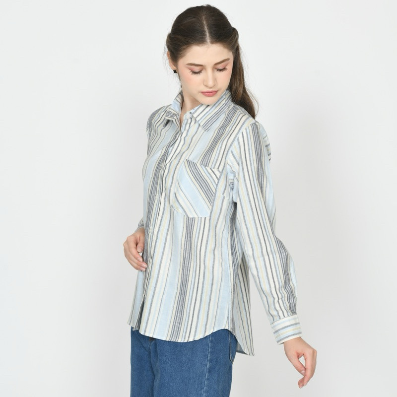 Kemeja Basic Salur Wanita | Kemeja Anak Remaja | Kemeja Nevada | Kemeja Cewe Casual Motif Garis