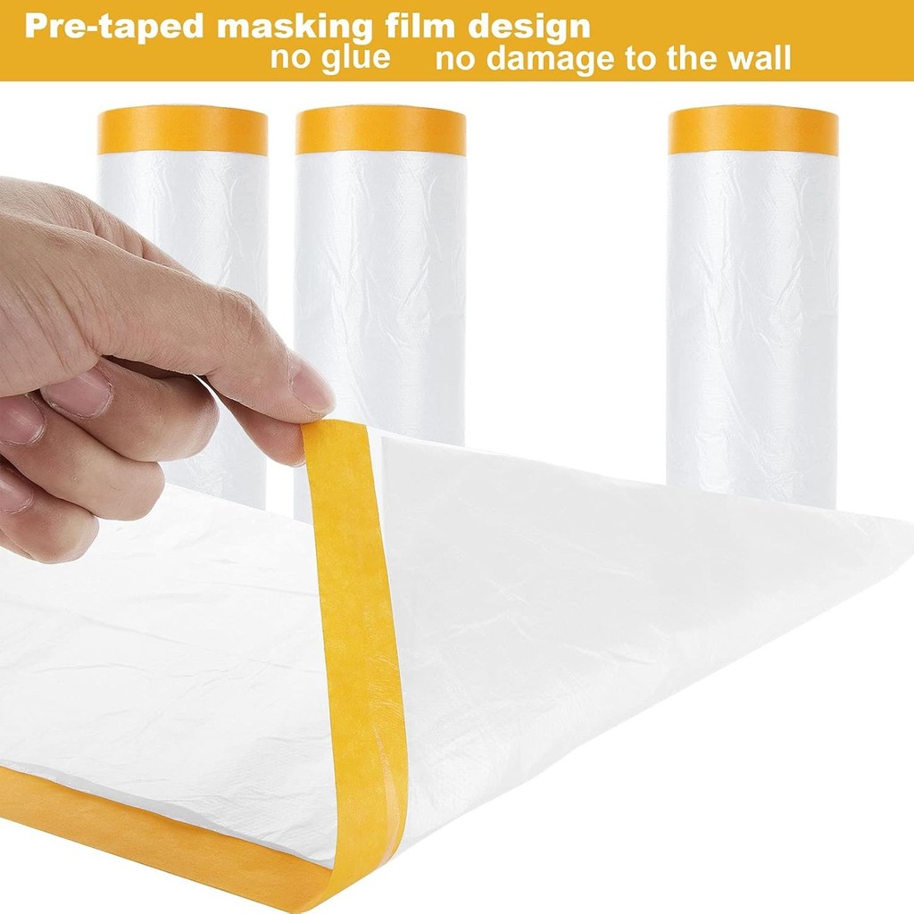 

1 Rolls 4x20m Tape and Drape, Pre-Taped Masking Film, Adhesive Plastic Painting Drop Film, Multi Use Paint Masking Paper