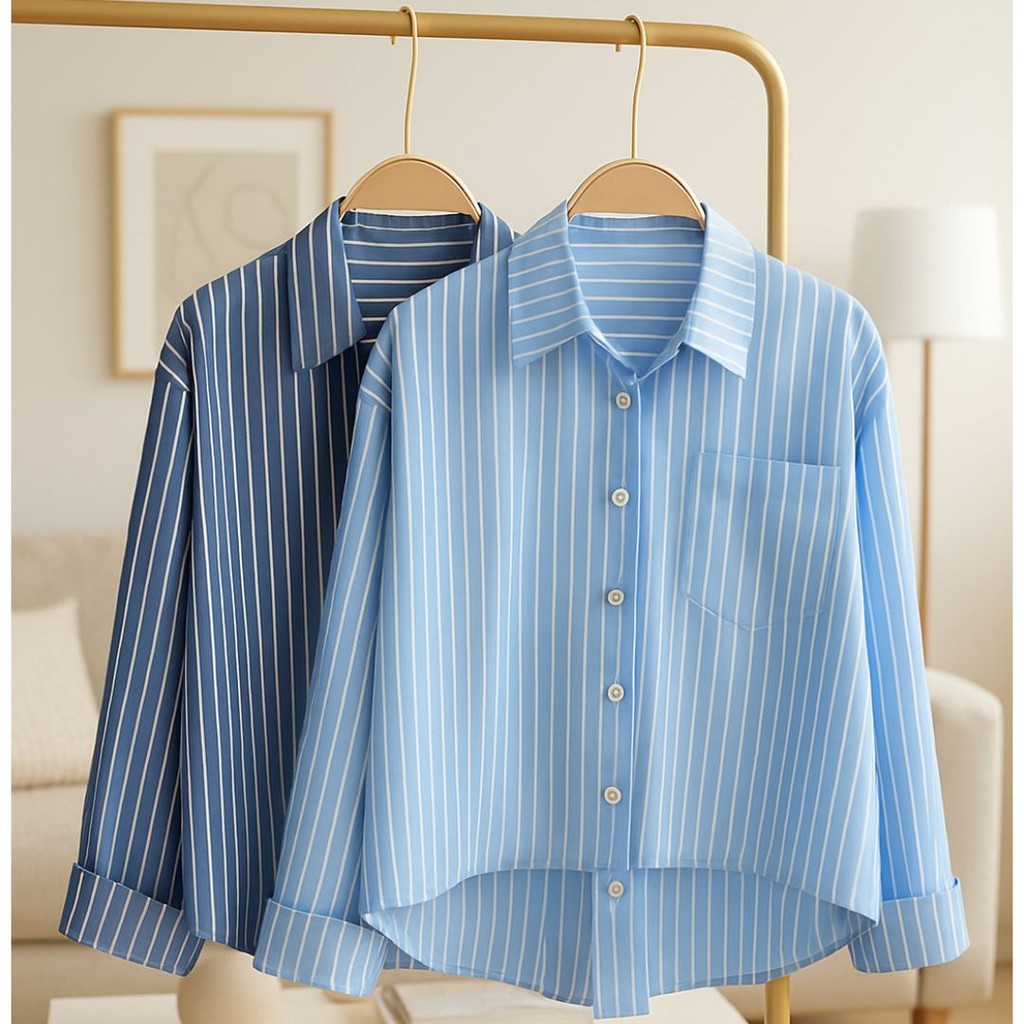 R.A - Yuna Blouse Wanita Katun Stripe Korean Style OOTD Atasan Casual Daily Fashion Terlaris