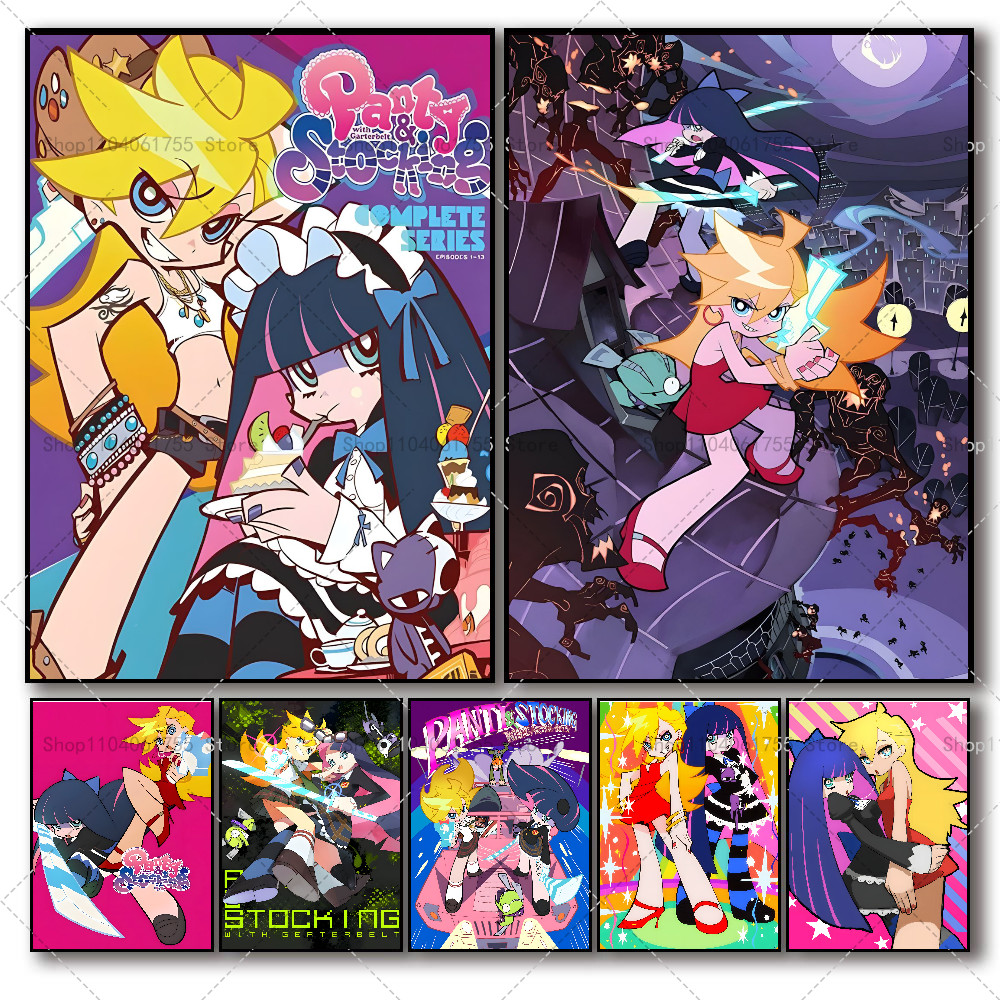 1PC Anime Panty And Stocking With Garterbelt Poster Self-adhesive Art Waterproof Paper Sticker Coffe