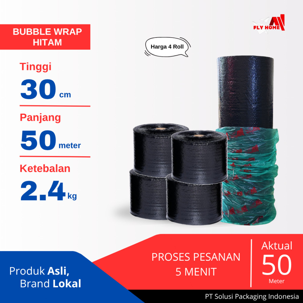 

FLYHOME Bubble wrap hitam 2,4kg potongan 30cm 4 roll hitam 30x50meter