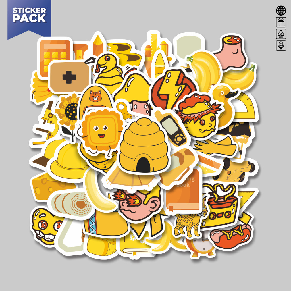 

[100PCS]Stiker Pack Stiker Object Warna Kuning Aesthetic Vinyl Anti Air Dekorasi Sticker Laptop Buku Journal Koper Helm Casing HP Gitar Helm Skateboard