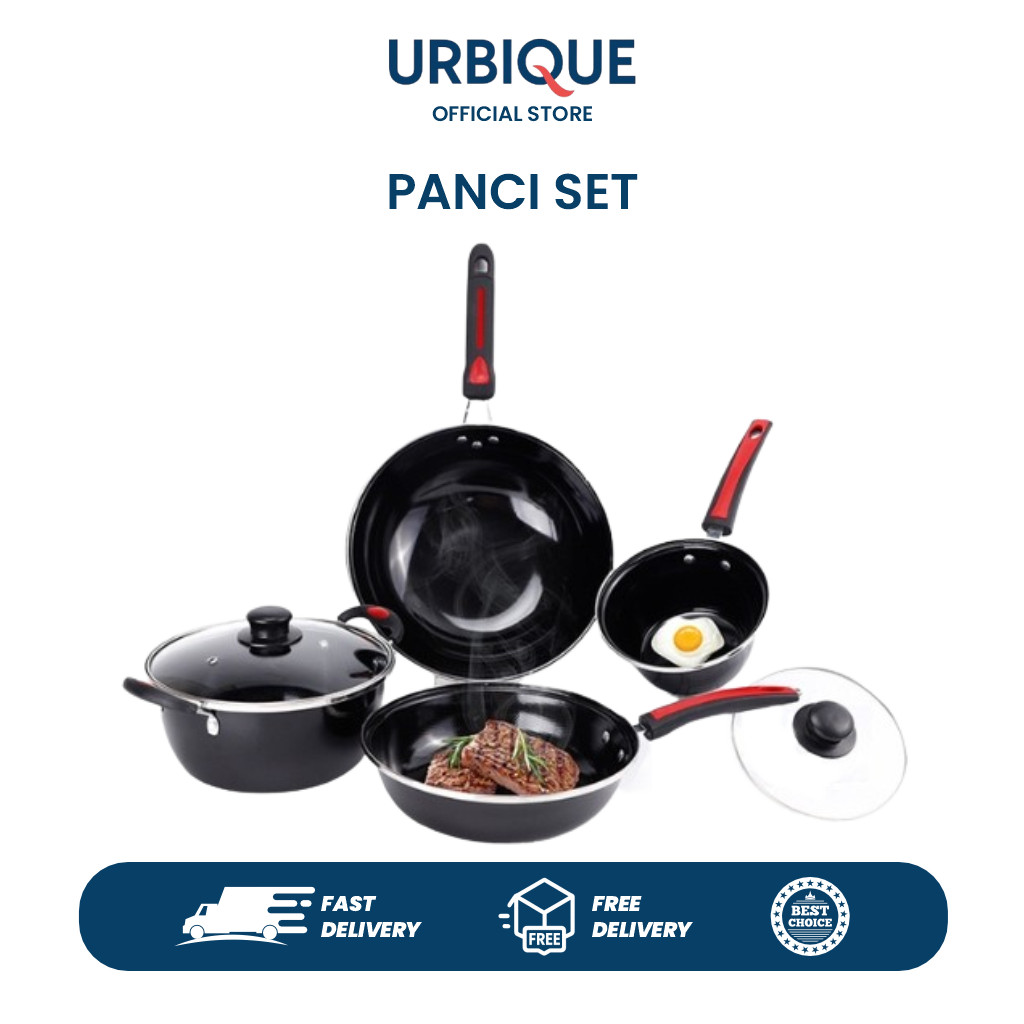Panci Set Enamel Set Steinless Steel Panci Wajan Set Enamel 6 pcs Cookware Set Tutup Kaca