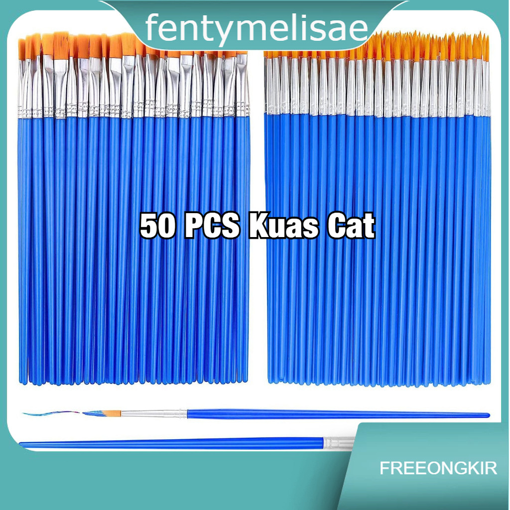

fentymelisae 50Pcs Set Cat Air Artificial Hair Flat Tip & Runcing Nylon Brush Lukis Akrilik Cat Air Paintbrush Akrilik Bulu Nilon Artist Paint Brush for Painting Graffiti Cat Minyak Guas Lukisan