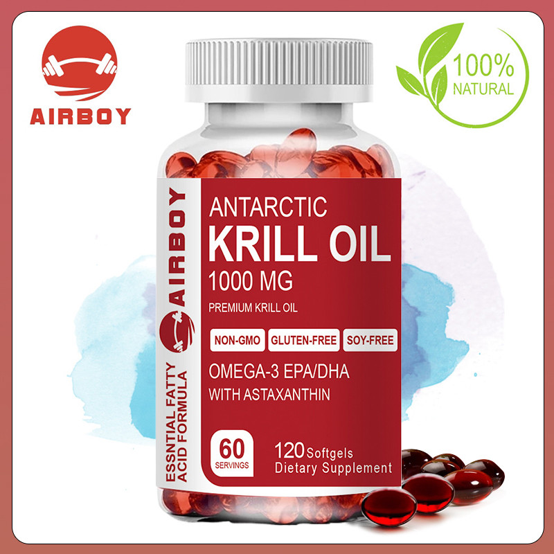AIRBOY Krill Oil Capsules 1000 mg Omega 3 Supplement with EPA, DHA, Astaxanthin and Phospholipids Su