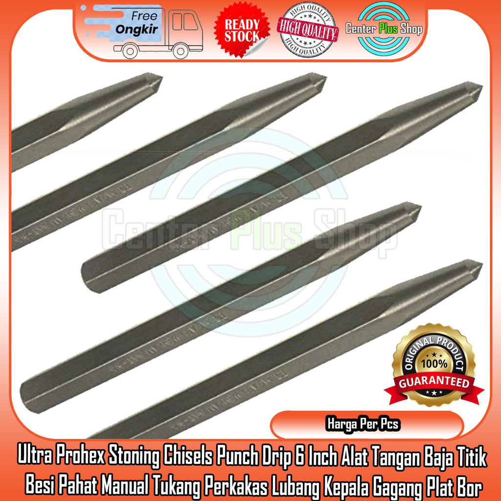 Ultra Prohex Stoning Chisels Punch Drip 6 Inch Alat Tangan Baja Titik Besi Pahat Manual Tukang Perka