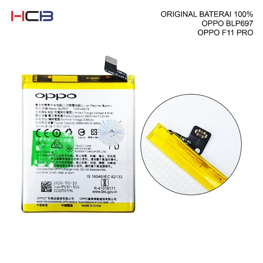 ORIGINAL HCB | Baterai OPPO BLP-697 OPPO F11 PRO ORIGINAL 100% Battery Batteray Batre Batere Batrai 