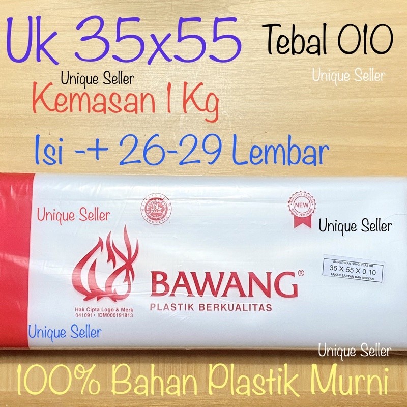 Plastik PE Beras Bawang Tebal 10 Uk 35x55 (10 kg) / Kantong Plastik PE Bawang uk 10 kg Tebal 0.10 / 