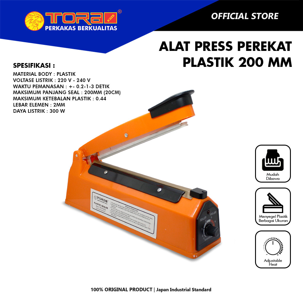 TORA Alat Press Perekat Plastik 200 mm - Mesin Perekat Plastik - Impulse Sealer