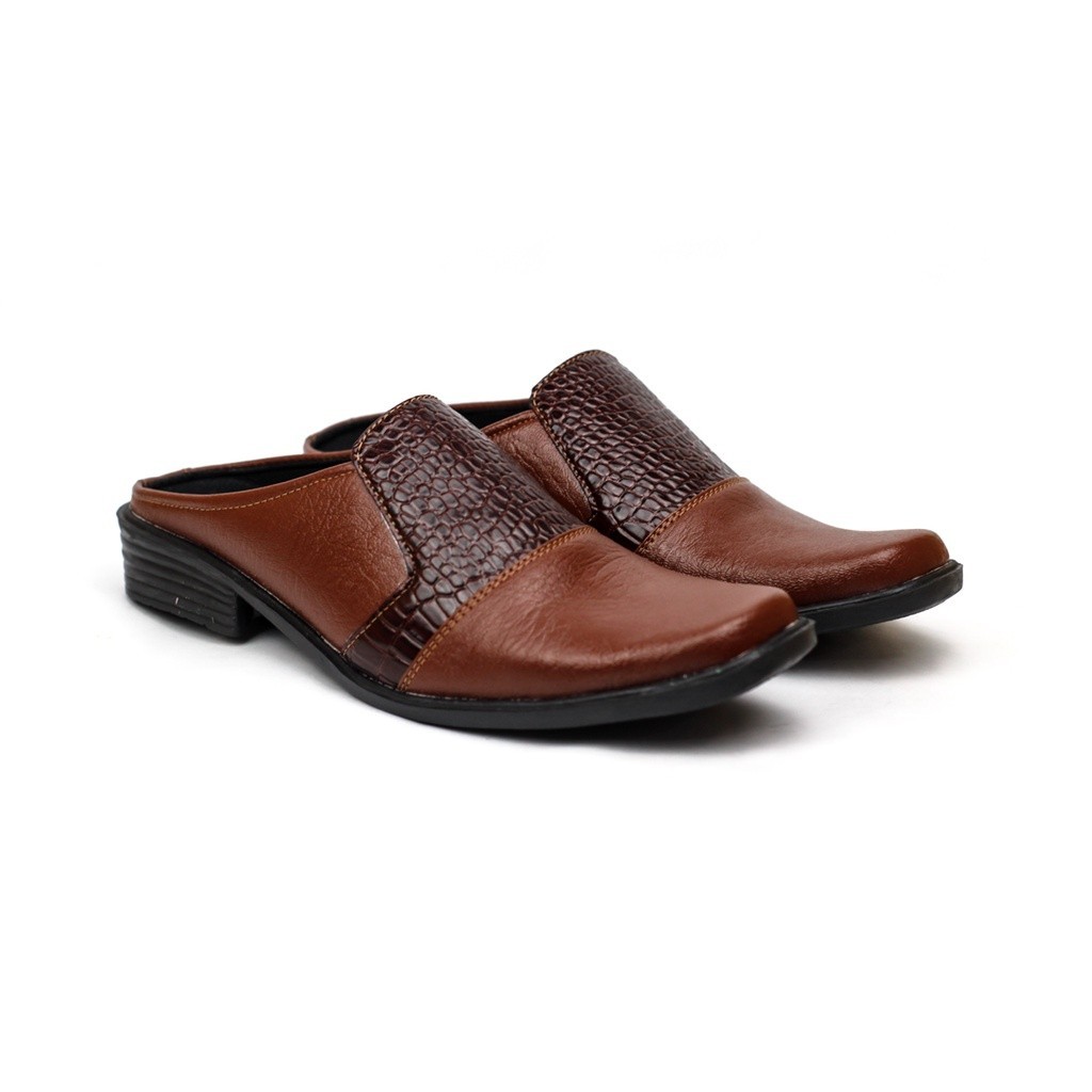 Sandal Sepatu Pria Kulit Bustong Sepatu Sandal Slop Kulit Kantor Dinas Resmi Pesta Pantofel Formal C