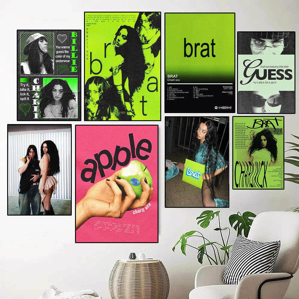 

Retro BRAT Summer Charli-XCX Neon Green Brat Album Poster Canvas Painting Wall Art Pictures Bar Cafe Home Decor Fans Gift