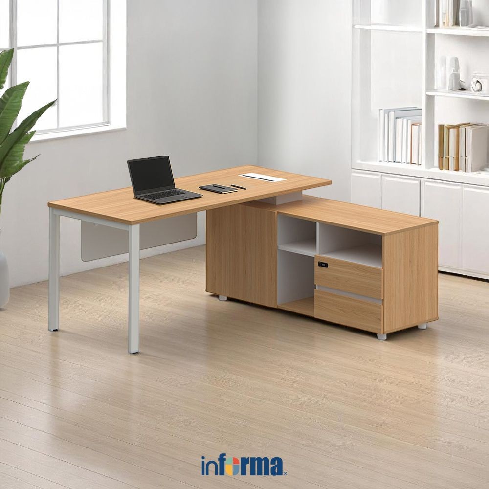 Informa Sieben 160 cm Meja Kantor Right - Cokelat Office Desk Letter L Meja Kerja Sudut Kanan Furnit