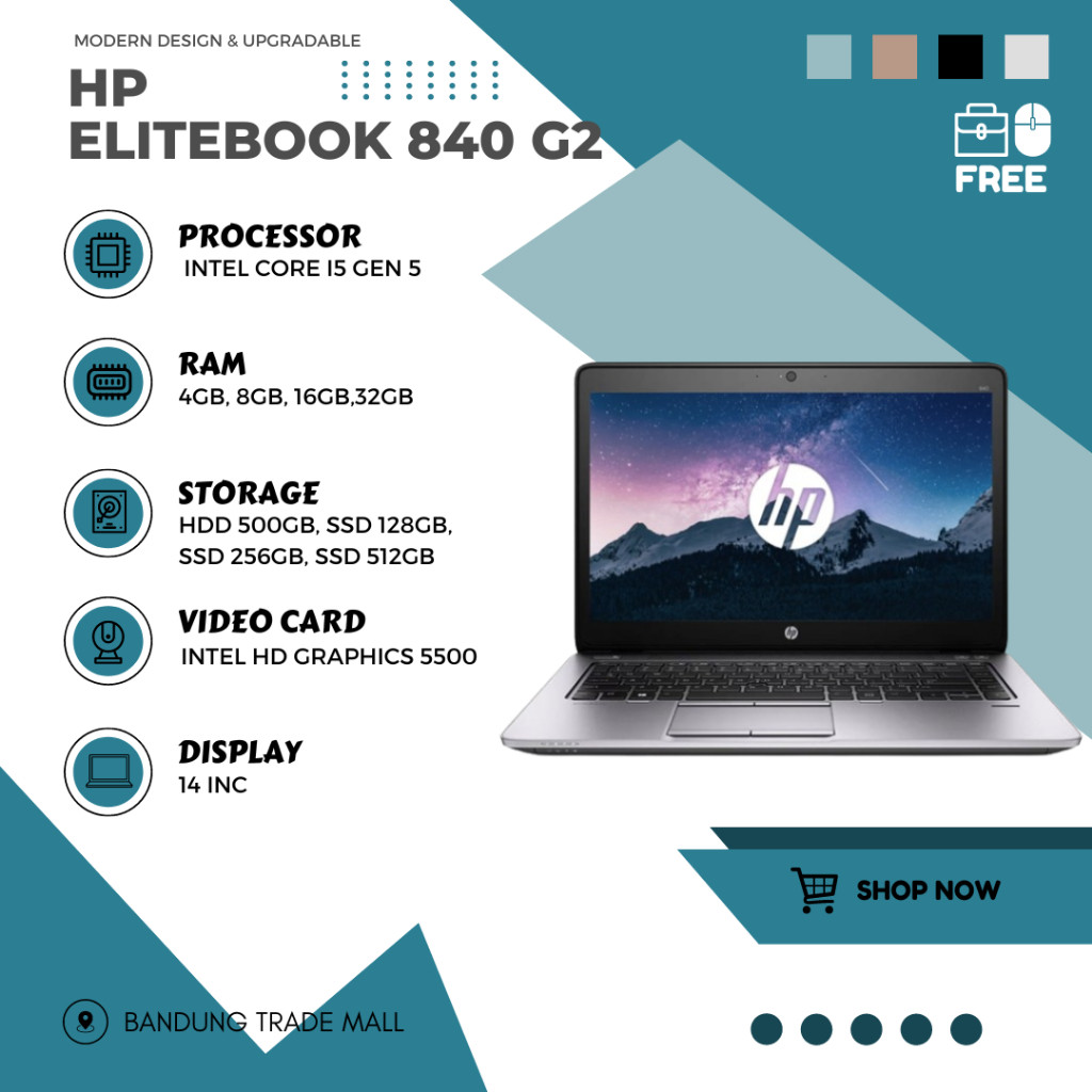 Laptop HP Ellitebook 840 G2 CORE I5 GEN 5 RAM 16GB SSD 512GBCO