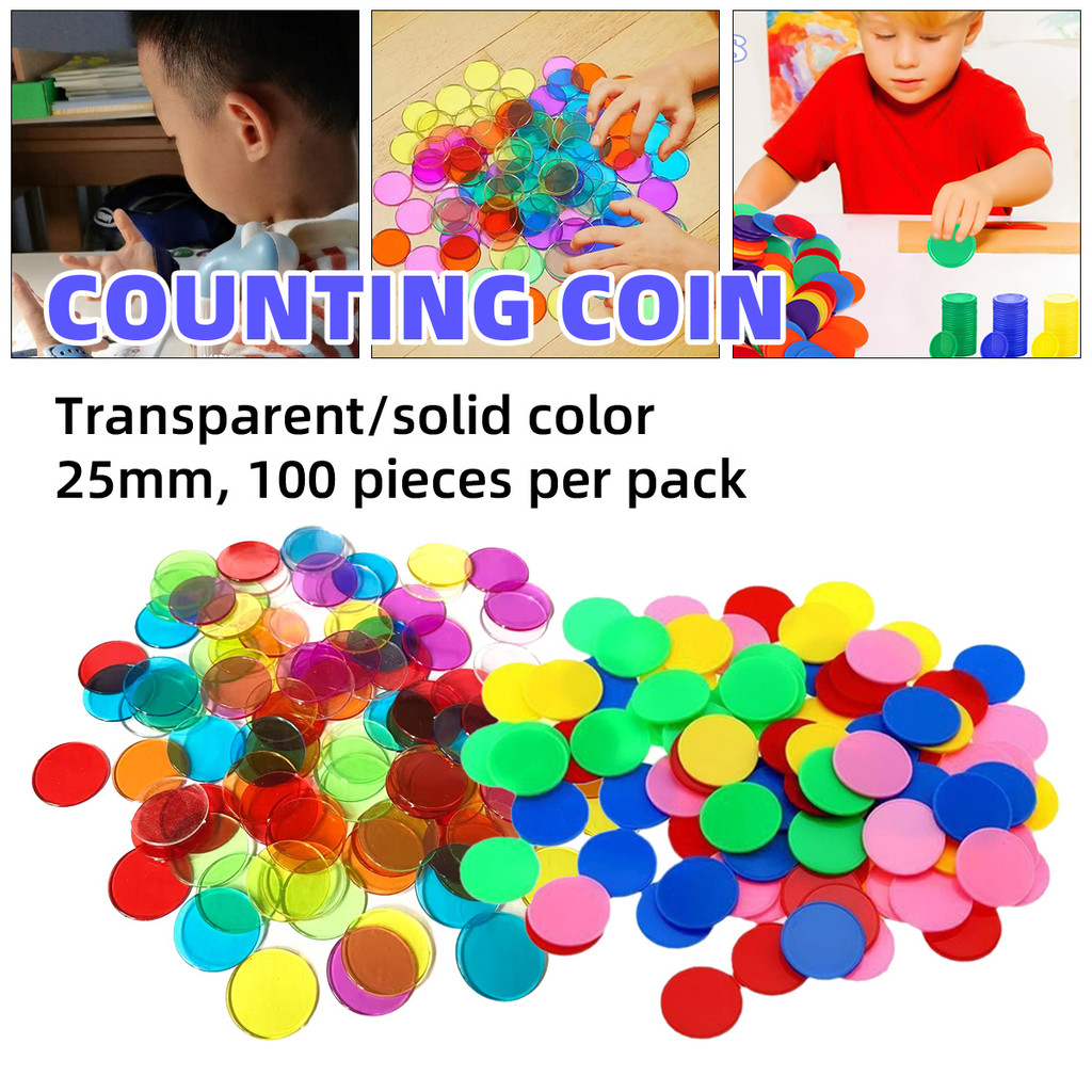 100pcs Koin plastik warna Mainan Matematika Counting Chips Koin Plastik Kosong
