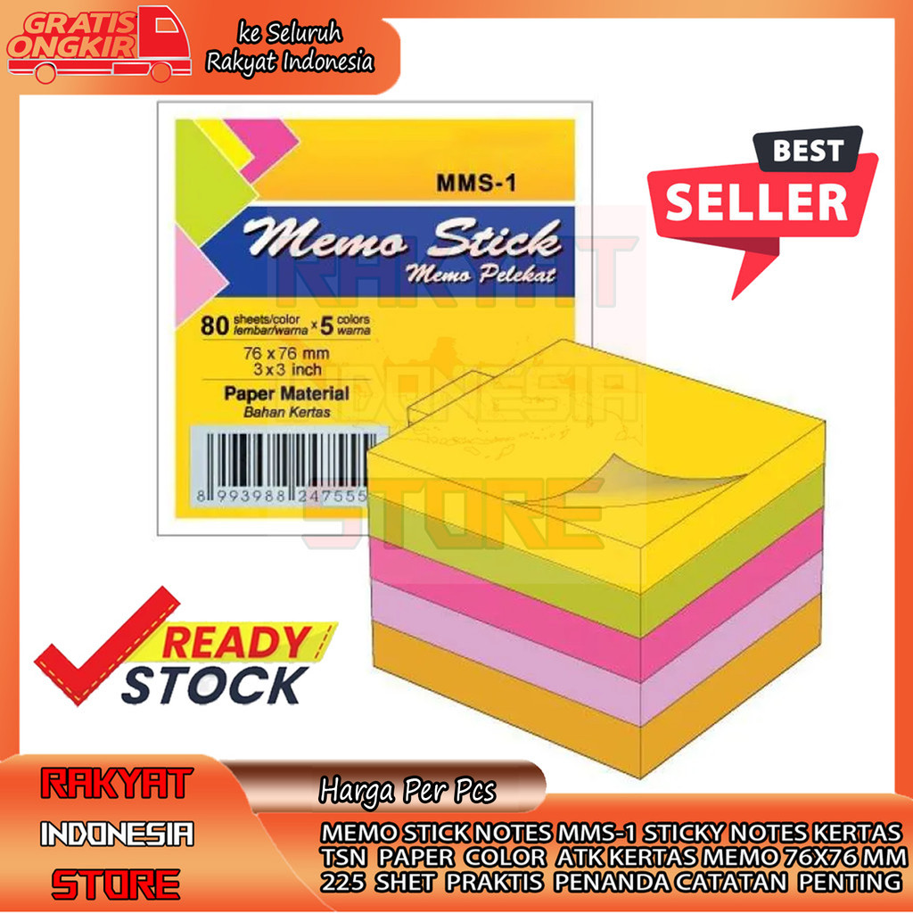 

JK Papers Color Memo Stick Notes MMS-1 TSN Catatan Tempel Kertas 400 Lembar 76x76mm Sekolah Kantor Kerja ATK Alat Tulis Momeo Mini Kotak Styrofoam Soft Ringkas Buku Cocok Pakai Tulis RFA Pesan Singkat Pengingat