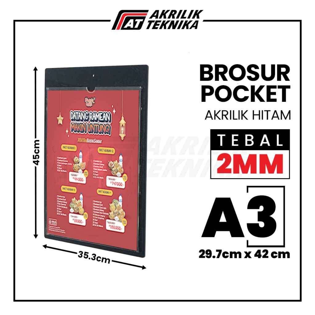

Akrilik Tempat Brosur Pocket Frame Menu Hitam - Ukuran A3