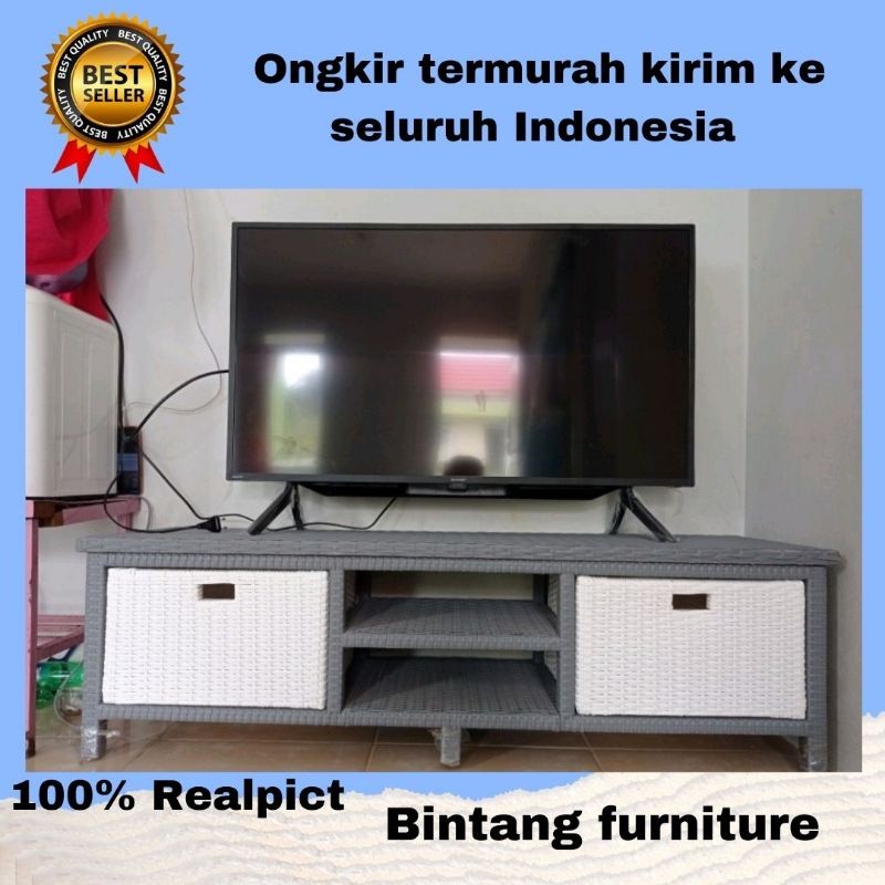 KLIMAUSHOP Lemari Rotan Sintetis 2 Laci DVD Meja TV Minimalis Lemari Plastik Rak Susun Serbaguna Mur