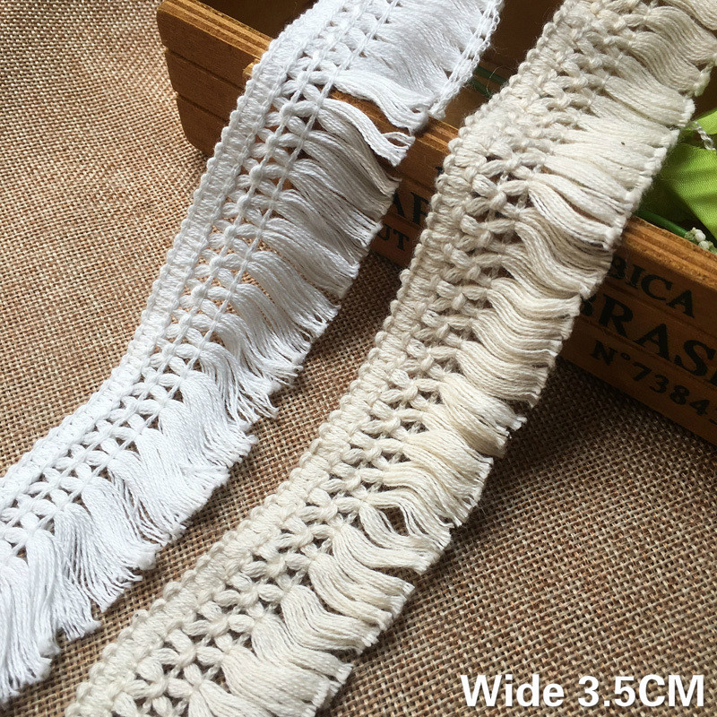 

3.5CM Wide White Beige Cotton Thread 3D Lace Fabric Weaved Ribbon Tassel DIY Material Curtains Garment Accessories Decoration