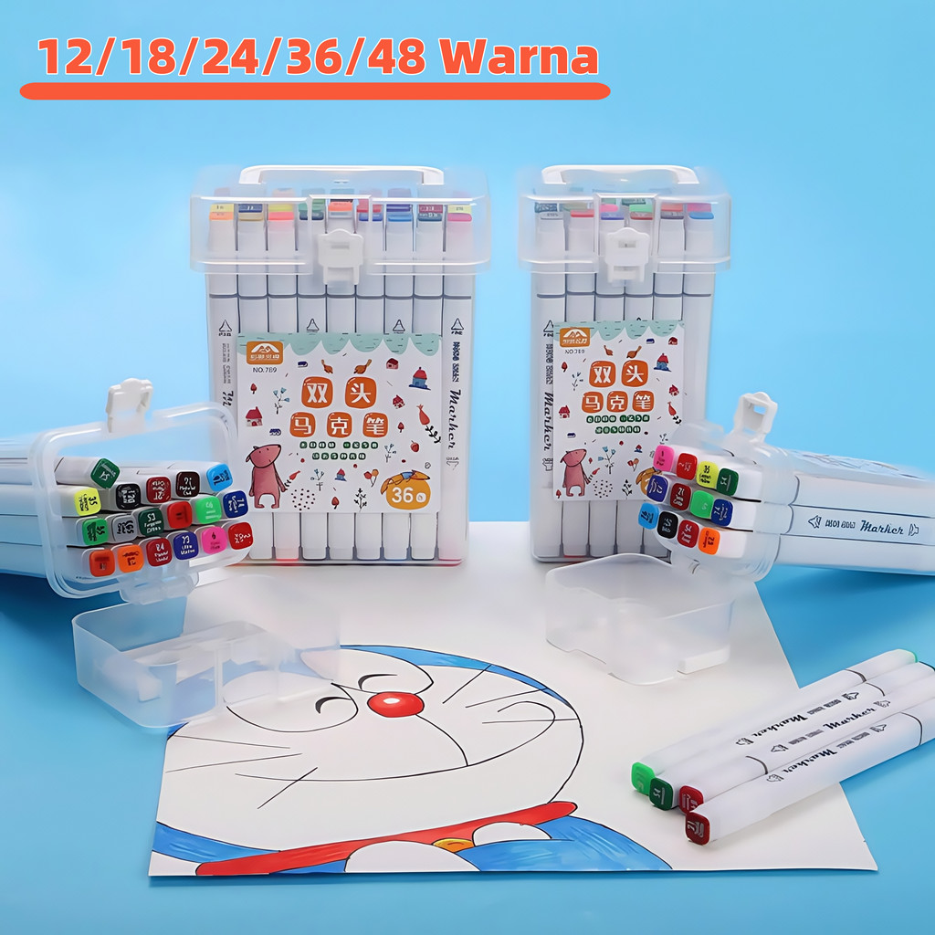 

Spidol 12/18/24/36/48 Warna Minyak Ujung Ganda Set / Lengkap Spidol Anak Pensil Cat Air Set Warna / 2 Sisi Spidol Warna