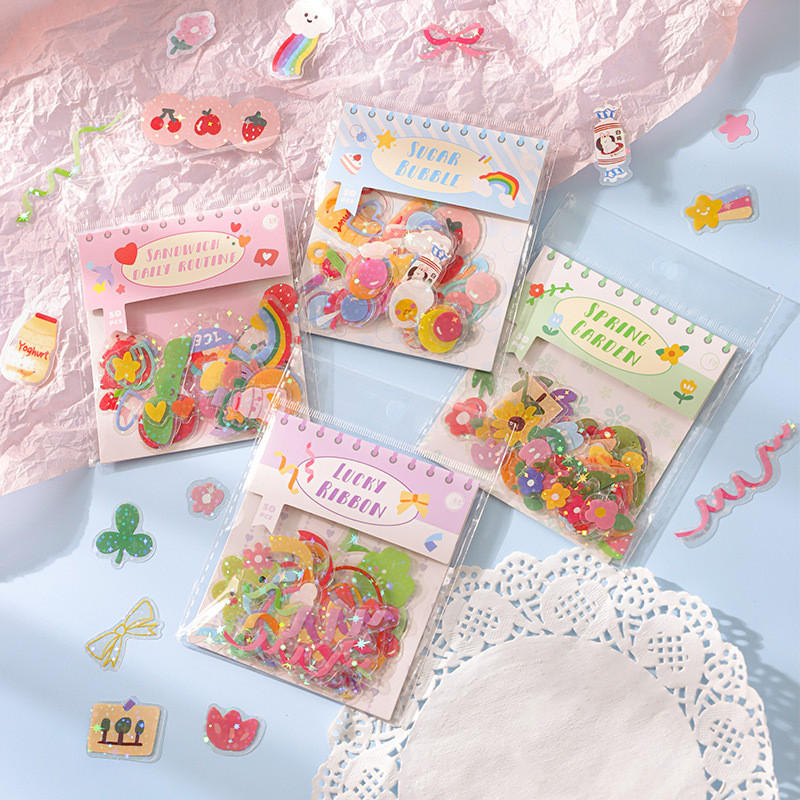 

50/pcs Kawaii Cartoon Waterproof Stickers Package Korean Retro Cartoon Style Notebook DIY Journal Decorative PET Stickers