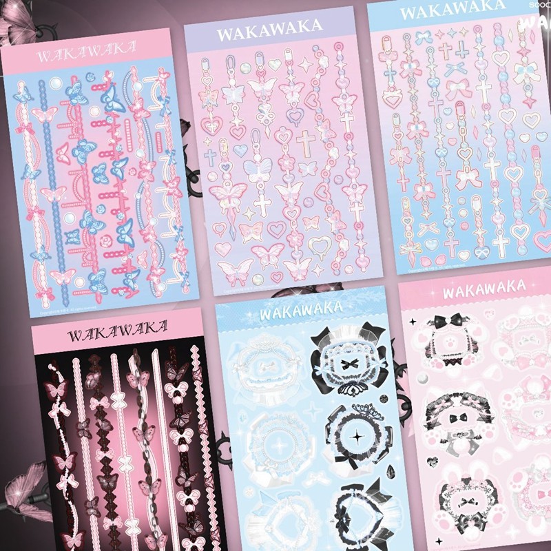 

1Pc Korean Ins Butterfly Pearl Chain Sticker Cute Cat Ear Album Decorative Stickers Journal Scrapbooking Kpop Stationery Sticker