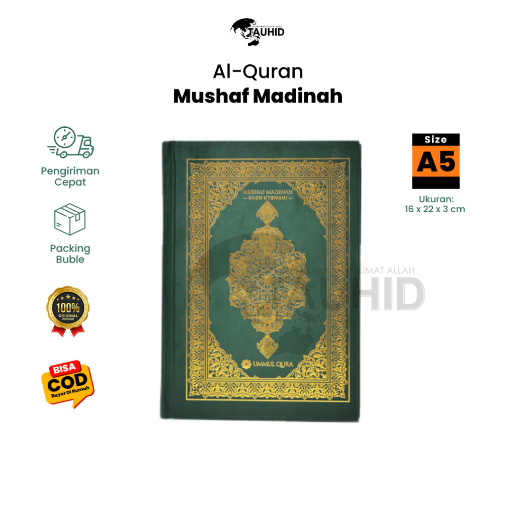 

Mushaf Madinah A5 | Alquran Utsmani Hard Cover| Quran Premium Paper Ukuran A5 | Cover Emas | Aqwam