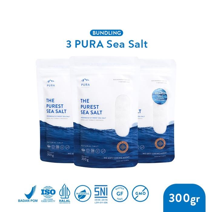 

Pura Sea Salt (300gr) 3 Pcs - Garam Laut - Organik - Natural - Tanpa Rafinasi - Rendah Natrium - Pura Sea Salt - 3 Halus