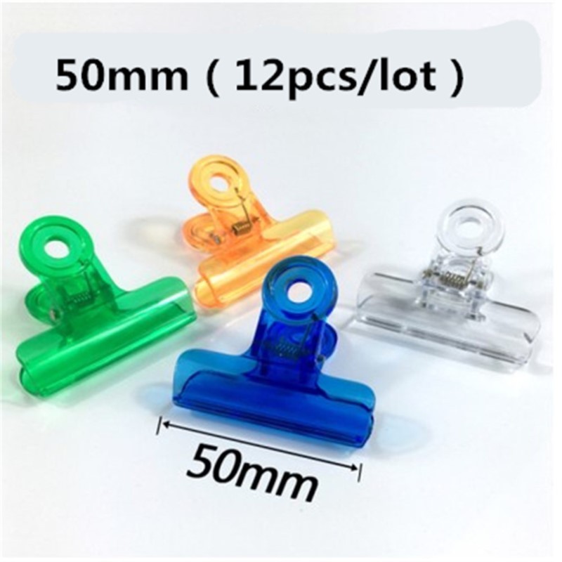 

12pcs/pack 50mm Plastic Money Letter Paper File Clamps Clip For Office S ool Students Ticket holder Bag folder