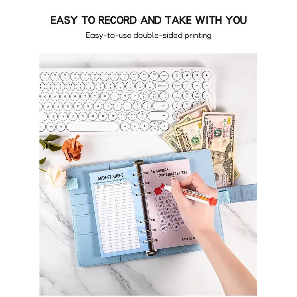 

48 Sheets Week Savings Challenge Papers A6 Loose Leaf Binder Save Money Notebook Euros USD Cash Budget Planner Supplies