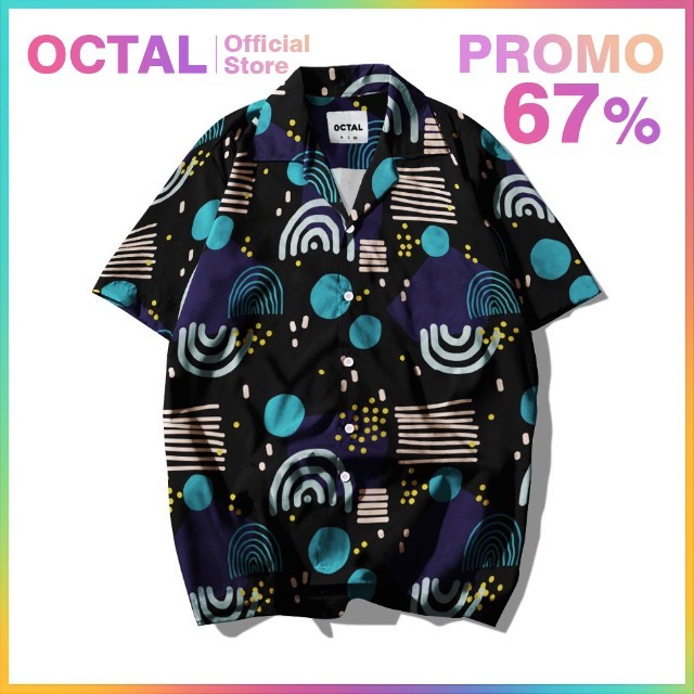 OCTAL - Kemeja Motif Pattern Pantai Printing Kasual Pria - Wanita KMP-0267