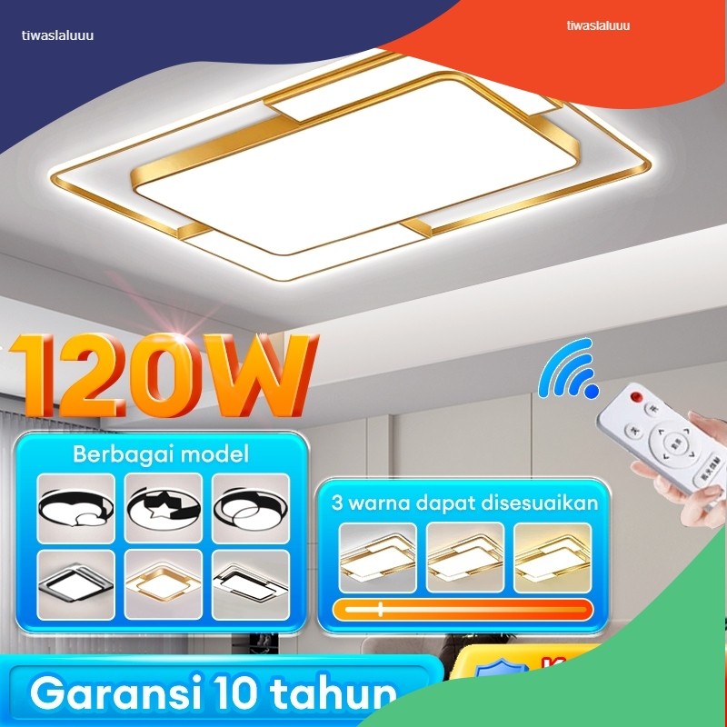 Lampu Plafon 3 Warna Led Modern Lampu Plafon Minimalis 72W Bentuk Persegi Gaya Nordic Untuk Dekorasi