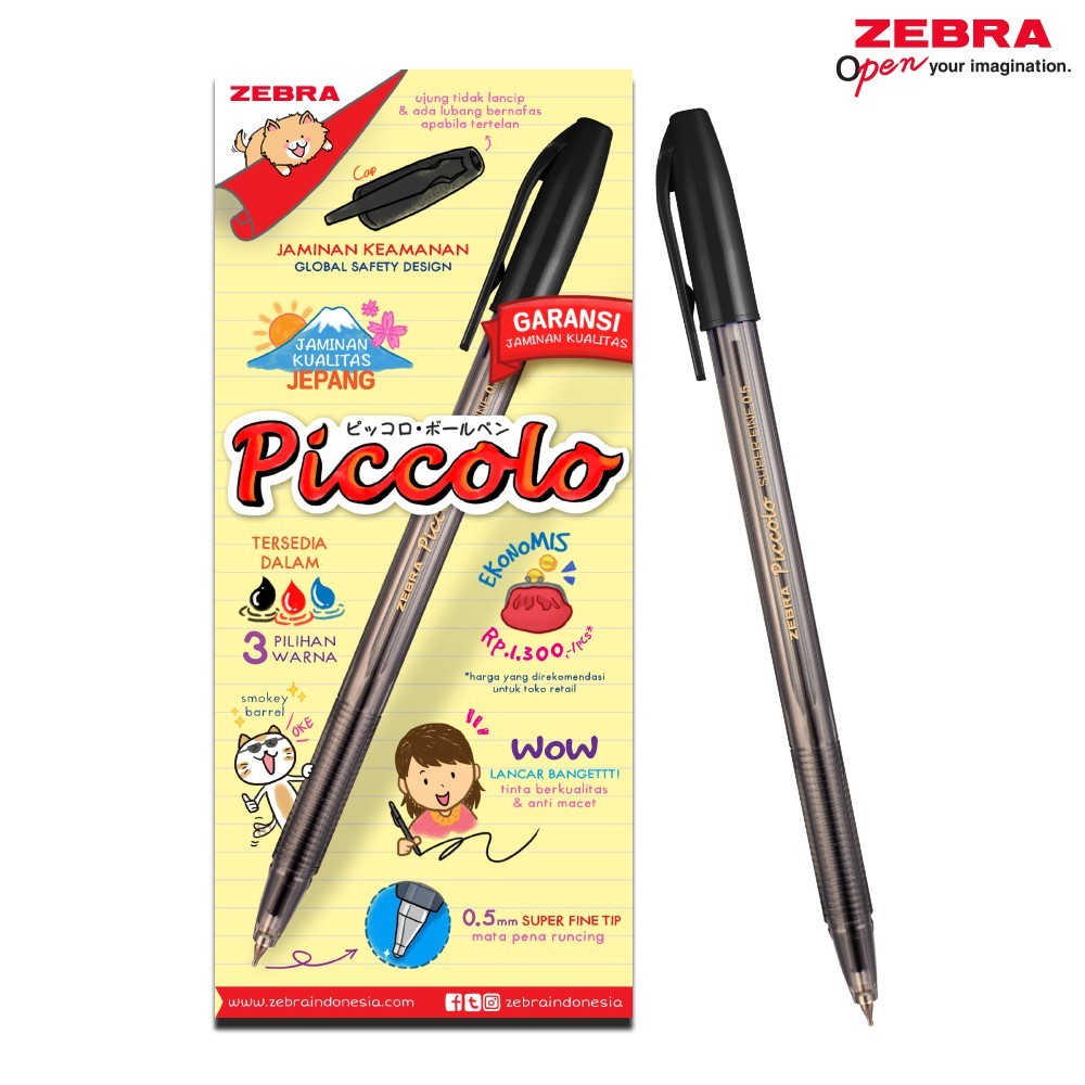 

ZEBRA Piccolo Pulpen Pena 0.5mm Ergonomic Design Ballpoint Pen Smoky Transparent Barrel