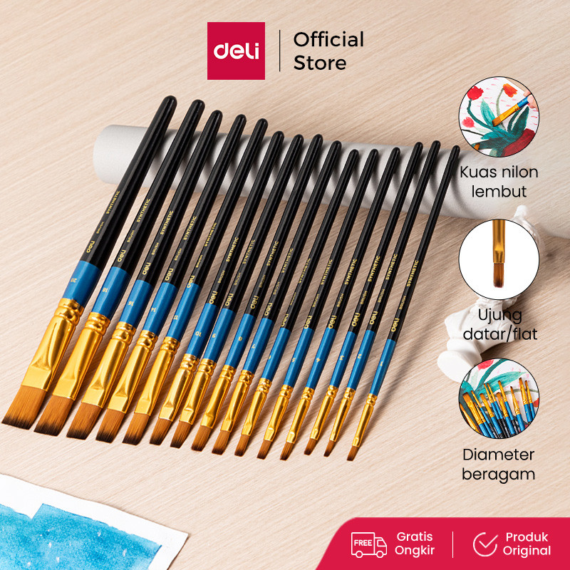 

Deli Kuas Lukis Nilon Lembut Ujung Datar / Flat Head Brush Beragam Diameter EC409