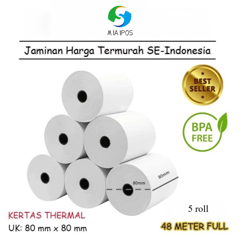 

KERTAS STRUK THERMAL 80X80 PREMIUM PRINTER CASH REGISTER 58MM 80*80mm 5roll SUPPROT POS80L/POS80AL Tidak cocok untuk Printer (MP-80M)