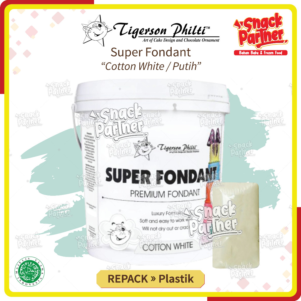

TIGERSON - SUPER FONDANT PUTIH Vanilla Cotton White REPACK 500 GR / 1 KG - Gula Icing Penghias Kue FONDAX 1KG