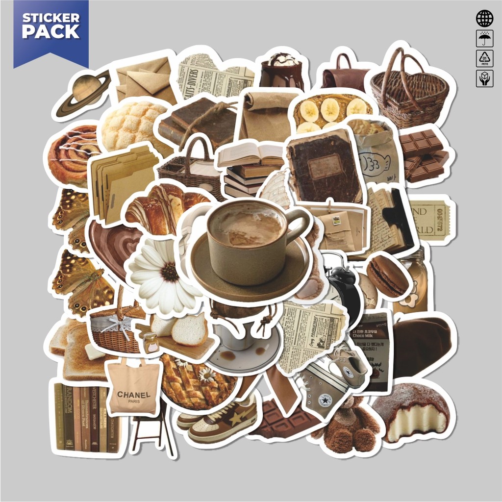 

[100PCS]Stiker Pack Stiker INS Style Brown Aesthetic Vinyl Anti Air Dekorasi Sticker Laptop Buku Journal Koper Helm Casing HP Gitar Helm Skateboard