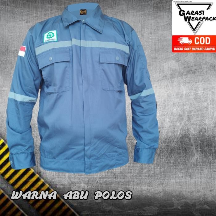 baju wearpack kerja/ lengan panjang/ APD K3 Safety/ Coklat susu Polos - abu polos, M