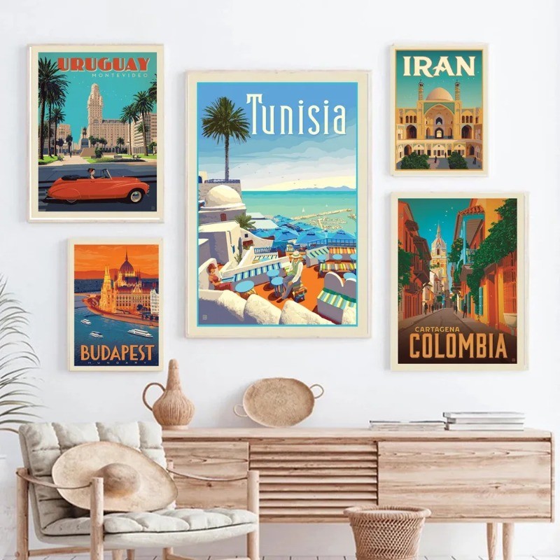 

Tunisia Colombia Travel City World Landscape Vintage Poster Prints Wall Art Canvas Painting Picture Gift Room Bedroom Home Decor