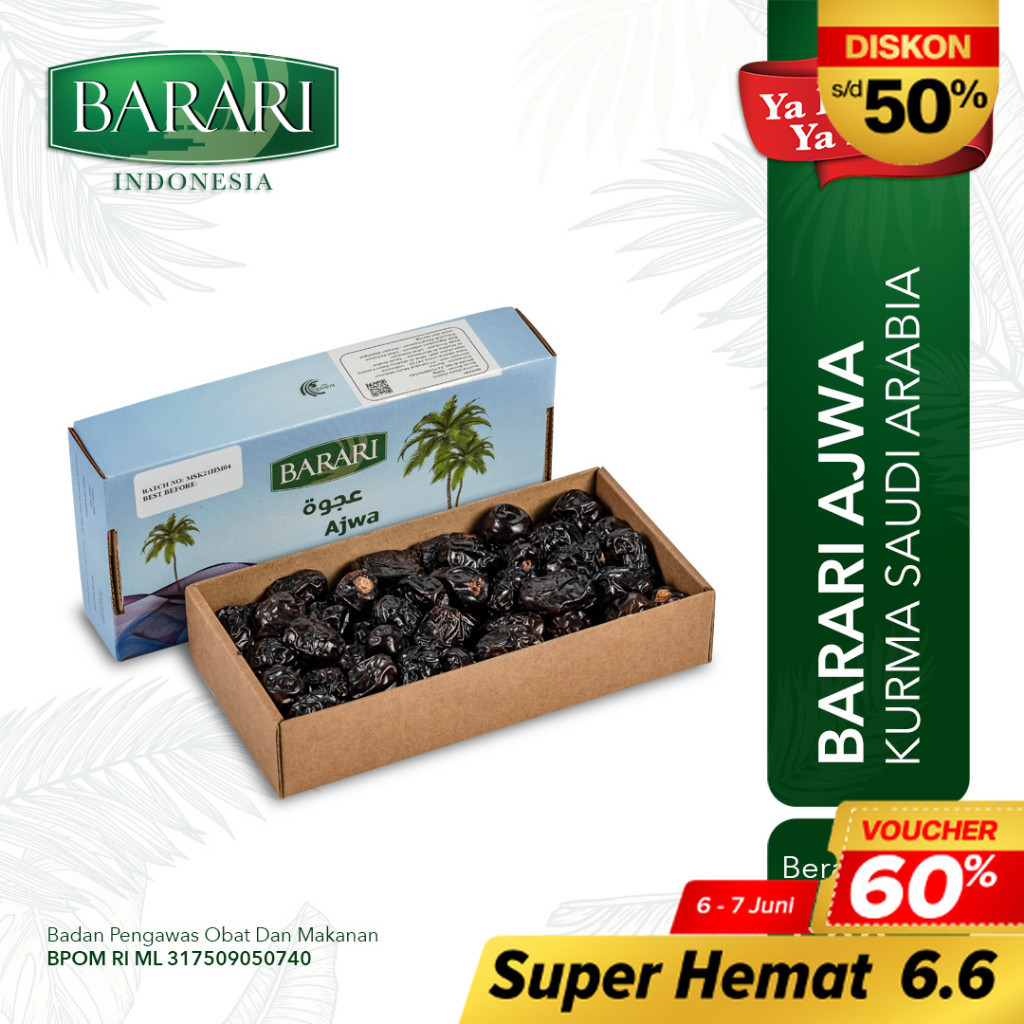 

BARARI Ajwa Kurma Arab 500gr Premium Dates High Quality Tekstur Lembut