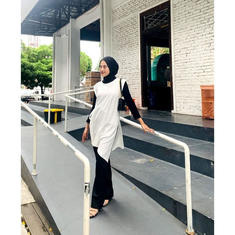 KP - Zara Long Vest Wanita Polos Tali Samping Outer terbaru