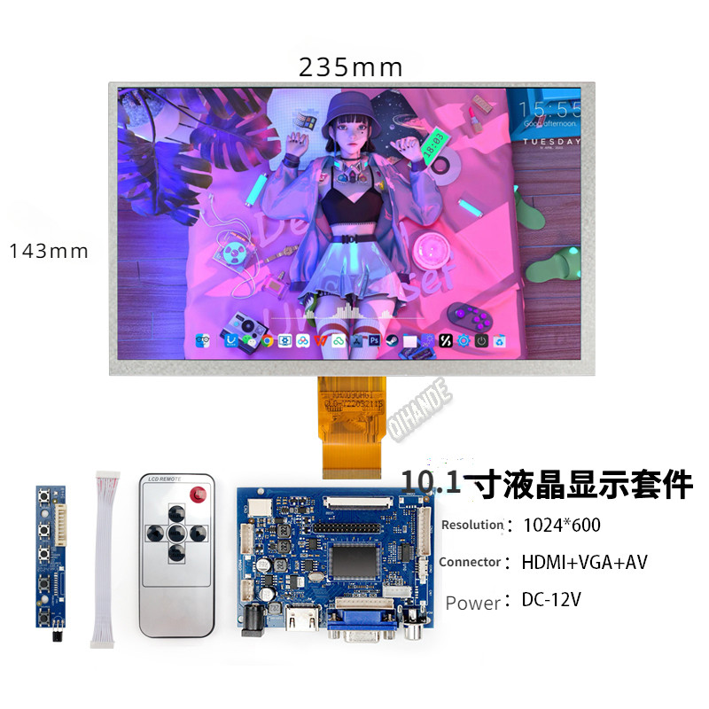 10.1 In 50Pin HDMI-Compatible Screen LCD Display With Audio Driver Board Monitor Raspberry Pi Banana