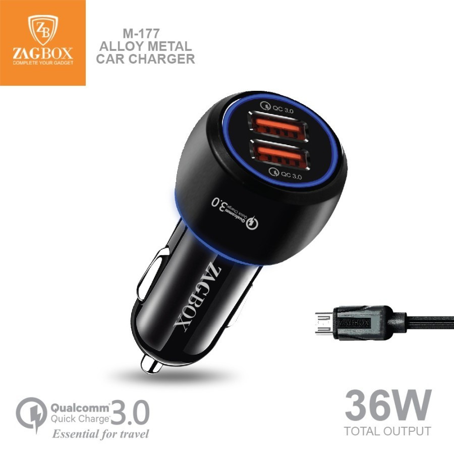 PUSAT GROSIR.CO.ID Car Charger Quick Charge 3.0 ZAGBOX 36 Watt Dual Usb Quick Charger Terbaru - Terl