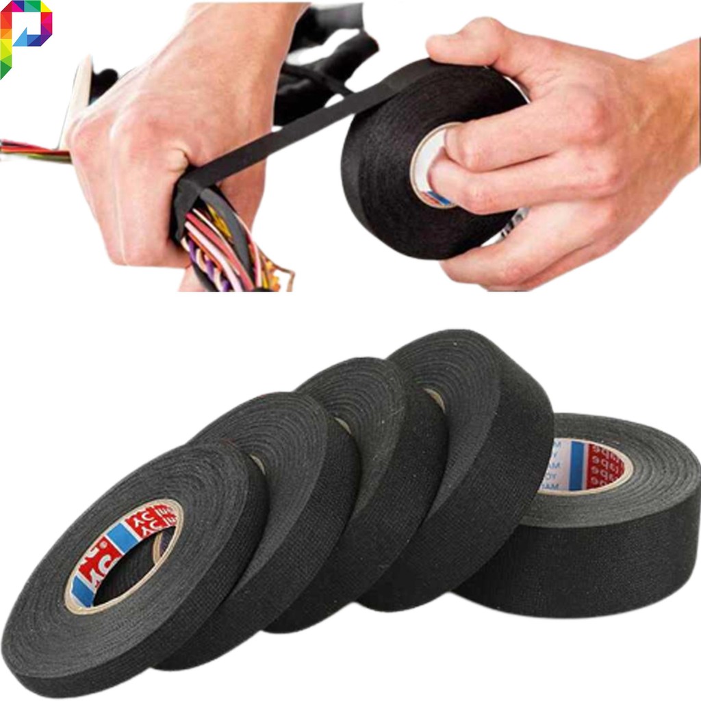 Wire Tape Lakban Isolasi Kain Isolator Pembungkus Perapi Merapikan Kabel Mobil Tahan Panas 15mm 15m